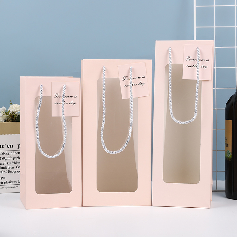 Bolsa de mano de ventana simple ramo de flores Bolsa de regalo de vino tinto de San Valentín alta sensación de regalo de flores eternas