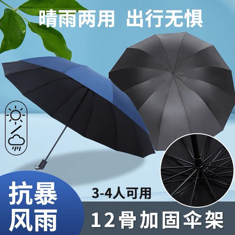 Super Large 3-4 People Umbrella Advanced Sense Folding Umbrella Black Rubber Sunscreen Sunlight Umbrella Reinforced Sunshade Umbrella Printed Advertising Umbrella