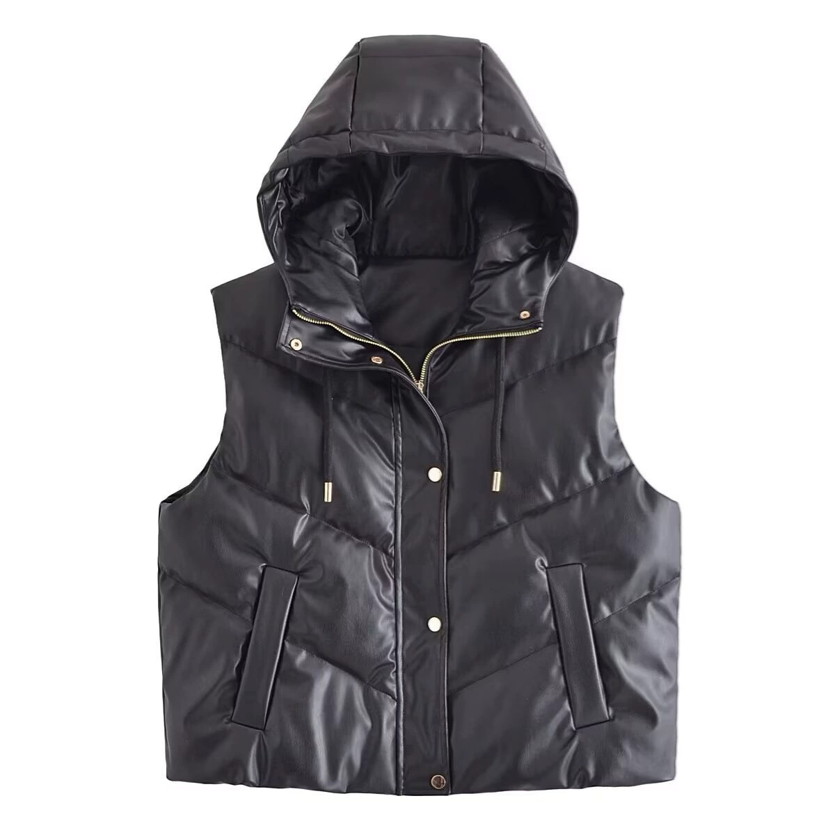 PB & ZA Женская одежда 2024 осень-зима новая свободная дикая капюшона имитация кожаный жилет с капюшоном 3046249