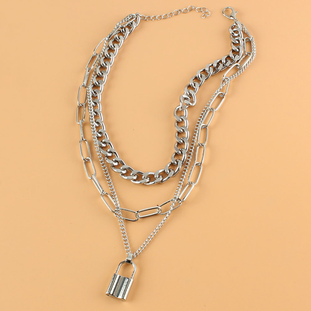 hiphop style thick chain lockshaped pendant necklacepicture4
