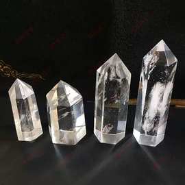 批发天然熔炼白水晶柱白色天然水晶消磁六棱柱摆件跨境摆设