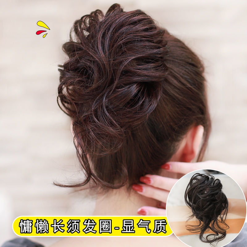 Peluca de cabeza de bola femenina cabeza de pelo artificial flor anillo de pelo esponjoso natural barba larga cabeza flor cheongsam updo bolsa de pelo placa tocado