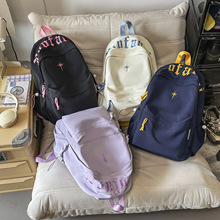 高颜值学生书包甜酷风小众刺绣字母美式中大学生双肩包旅游电脑包