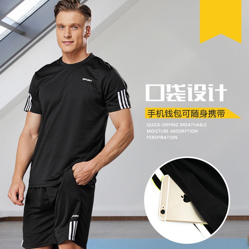Sports Quick-drying Suit Two-piece Suit Men's Short-sleeved Casual Wear Running Suit Summer Quick-drying T-shirt 1801