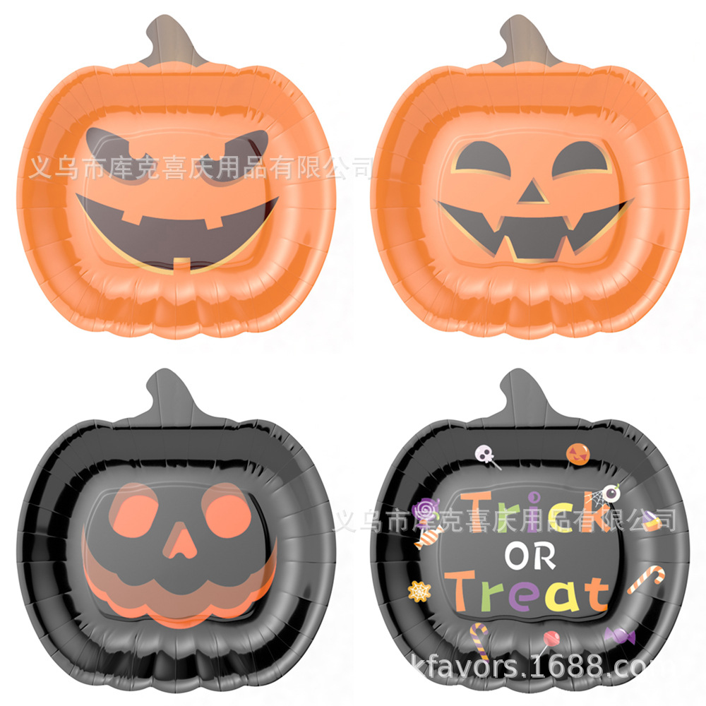 Nuevo Halloween extraña calabaza bandeja de papel set de cubiertos extraña bandeja de fiesta desechable taza de papel tira de bandera decoración