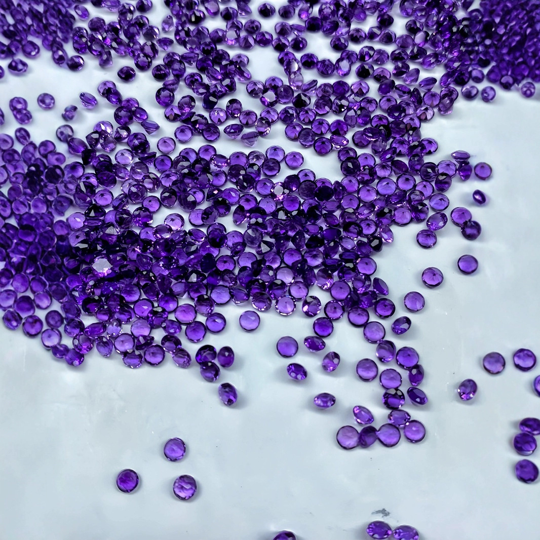 天然紫水晶戒面 圆形 净体 紫水晶吊坠戒指耳钉镶嵌配石批发