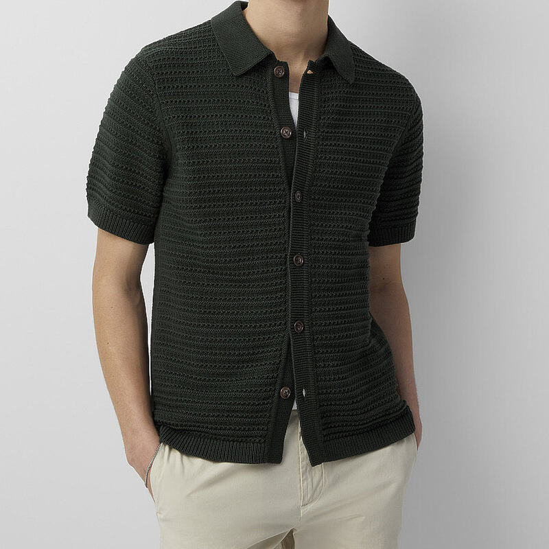 Cross-border TEMU Hollow-out Thin Knitted Short-sleeved Shirt Jacket High-grade cleanfit Summer