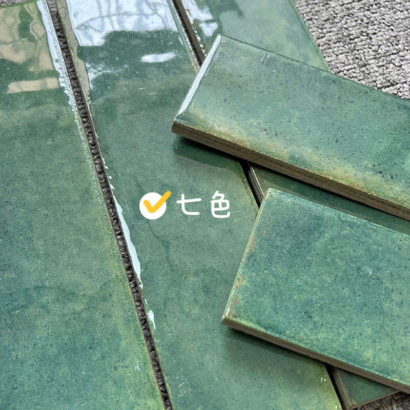 Italian Retro Full-Glazed Glossy Gradient Green Long Strip Tiles Bathroom Tiles Bathroom Wall Tiles Restaurant Background Wall