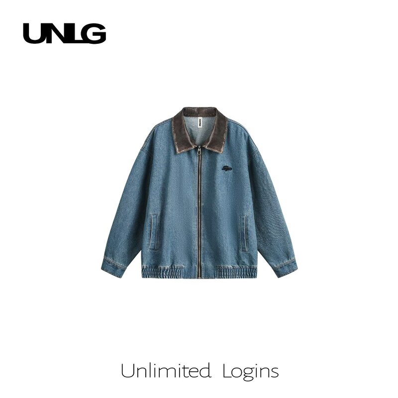 American Retro Washed Distressed Lapel Carhartt Denim Jacket Men's Spring & Fall Loose Simple Work Jacket Blue