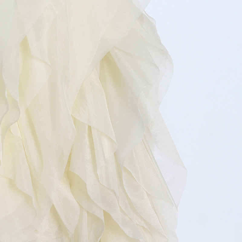 K Elegant Temperament Short Solid Color Top New High-end Round Neck Multi-layer Ruffle Edge Splicing Shirt_voghion.com