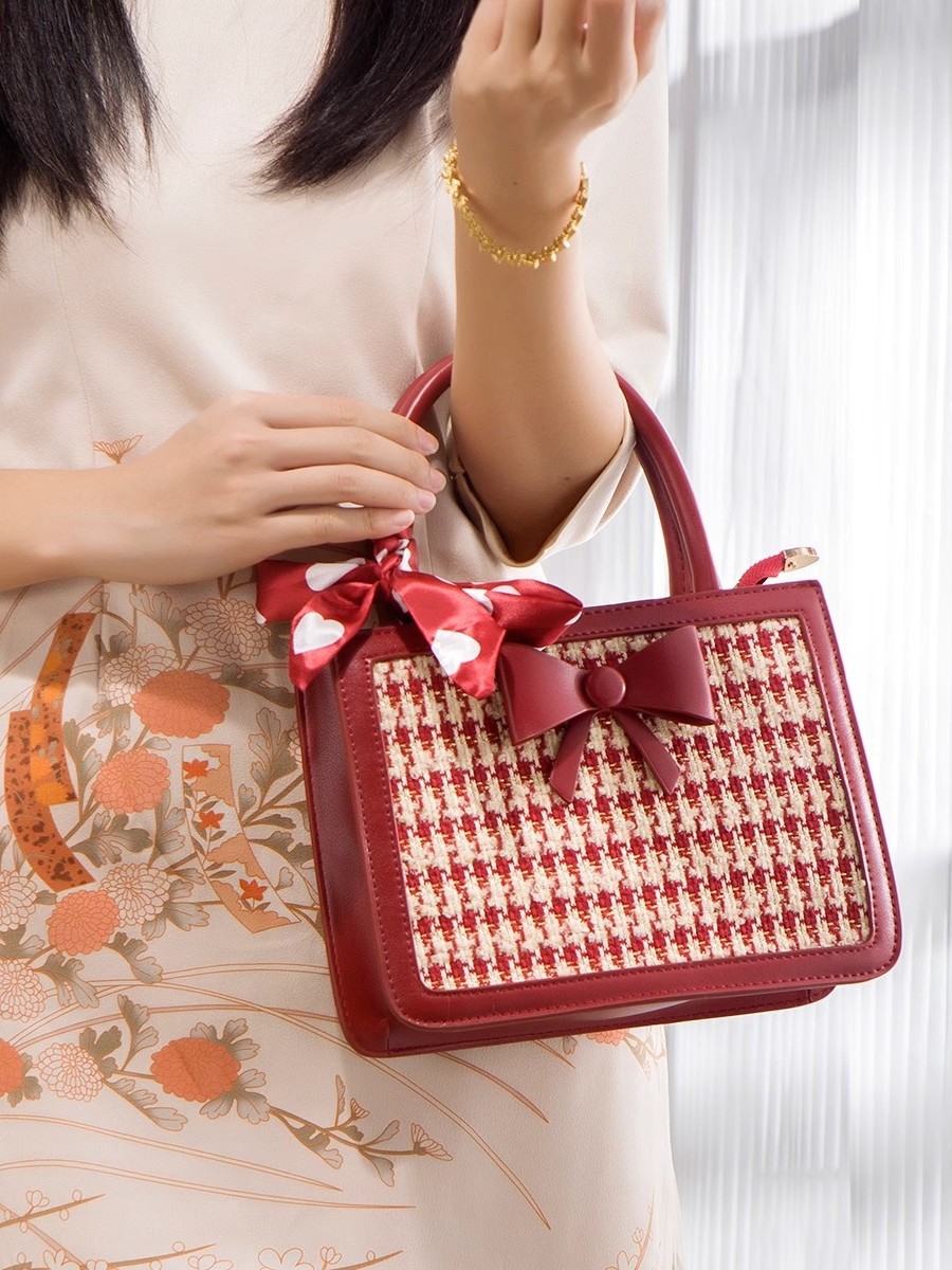 Bolso de pata de gallo bolso de boda de novia roja mujer 2025 nuevo bolso de mensajero de un solo hombro de gran capacidad