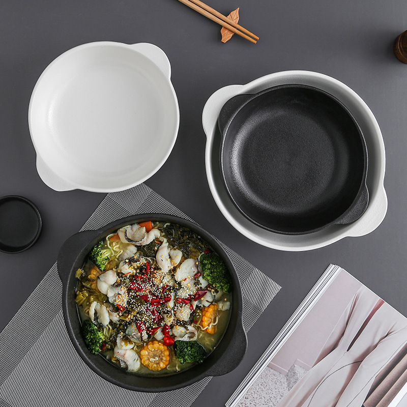 Double Ear Soup Bowl Household Extra Large Boiled Fish Soup Bowl Advanced Sense Hair and Blood Vang Special Bowl Pickled Fish Large Bowl