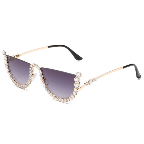 23 European and American Personality Diamond-embellished Sunglasses with Cat-Eye Style Half-Rim Frameless Sunglasses