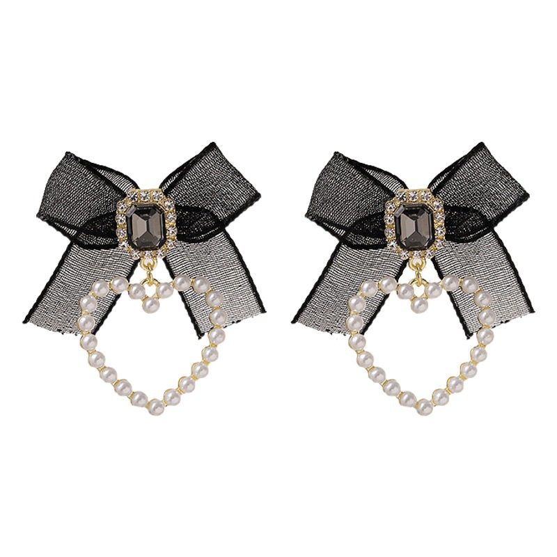 @Oferta Especial@ Pendientes Grandes con Lazo de Perlas Dulces y Elegantes al Estilo Coreano, Pendientes de Botón Elegantes con Forma de Corazón Estilo Princesa para Mujer
