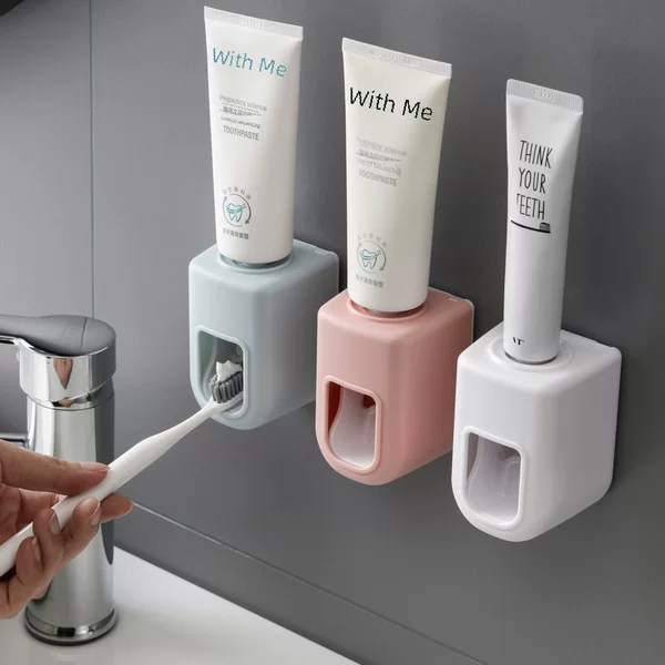 Automatic Toothpaste Dispenser, Wall-Mounted, No-Drill Installation, Easy-To-Use, Daily Household Item, Quantitative Dispensing, Adhesive-Backed, Simple Toothpaste Holder