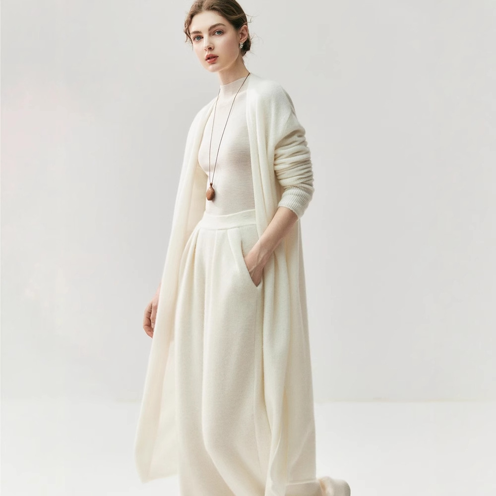 羊绒针织开衫宽松加长百搭款法式外搭简约显瘦超软时尚外套糯女山