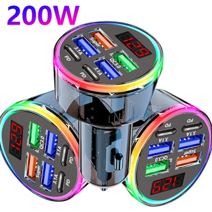 Cross-Border 6-Port Car Charger 100W Car Mobile Phone Charger Car Cigarette Lighter Multi-Usb Flash Charging Super Fast Charging