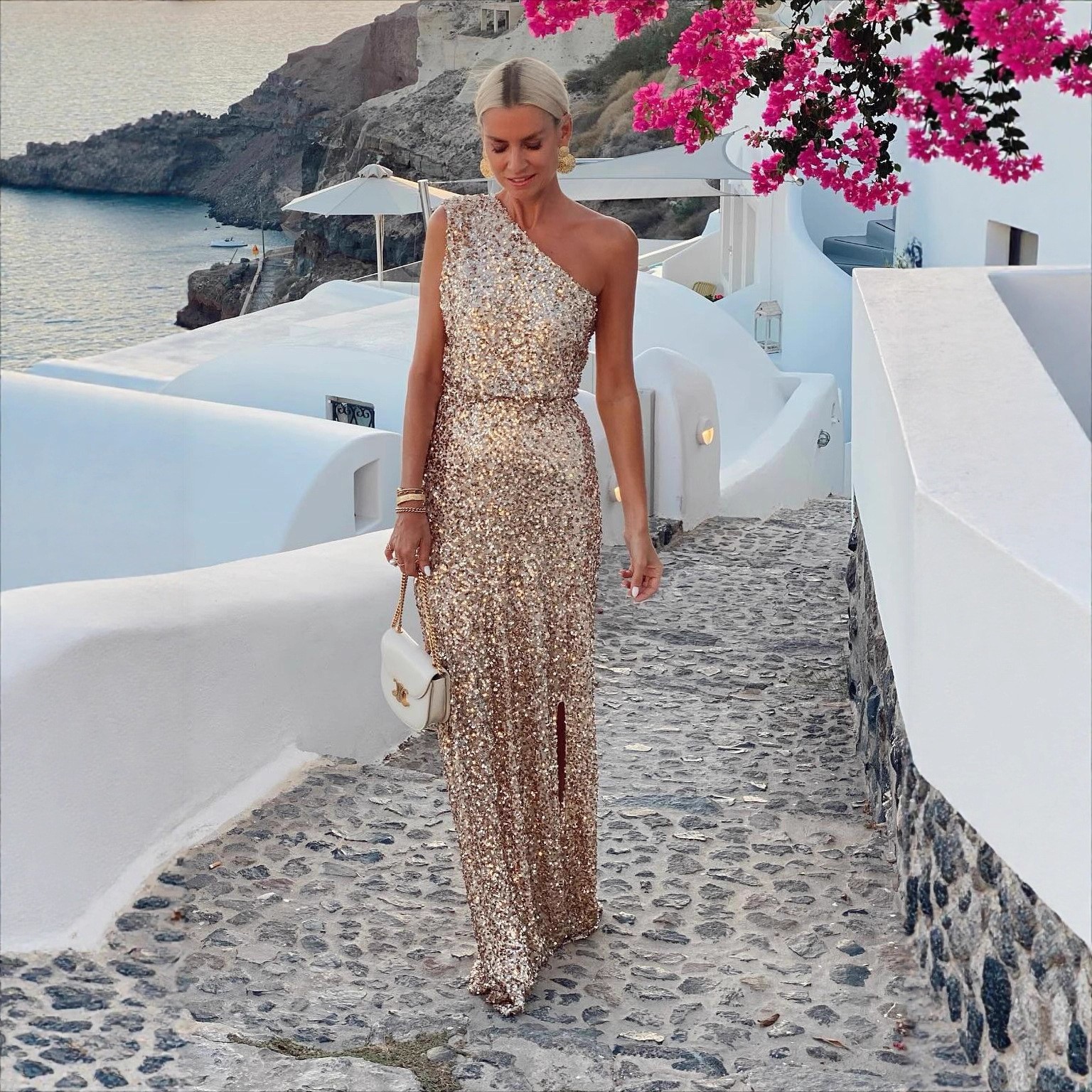 In Stock 25 Years Old European and American Cross-Border Summer Style One-Shoulder Slit Sequin Off-Shoulder Elegant Fashion Dress 68838