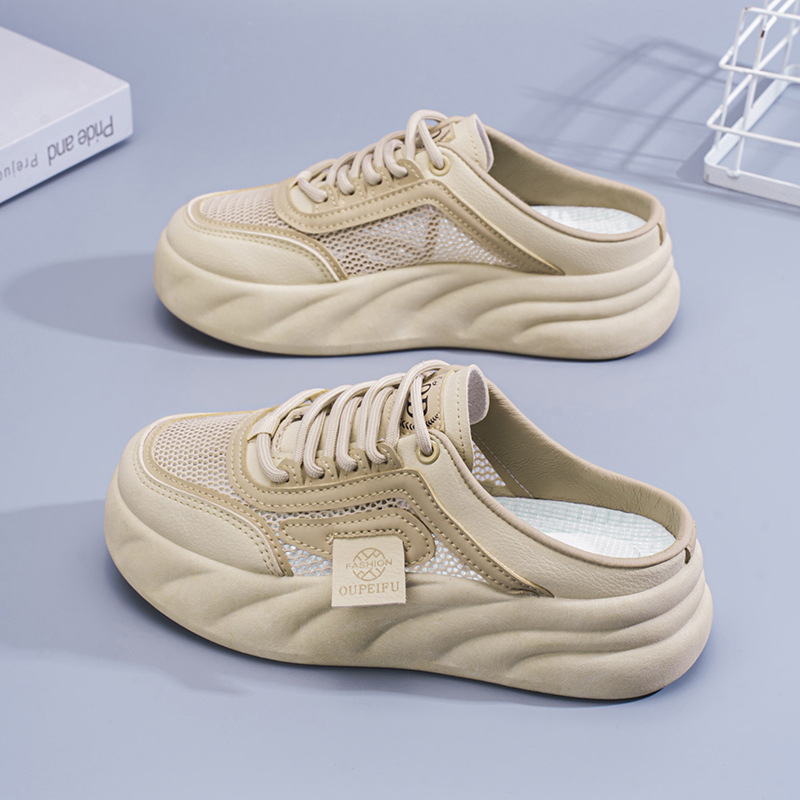 Zapatos de mujer de verano nuevo estilo sandalias de un pie zapatos de tela exteriores de mujer versión coreana de todos los partidos zapatos blancos zapatos de red medias zapatillas huecas image 8