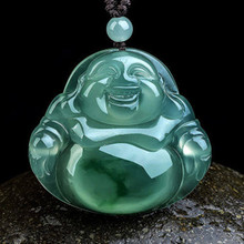 冰种翡翠玉佛吊坠男女款浅绿飘花弥勒佛笑佛缅甸玉石挂件项链颈饰