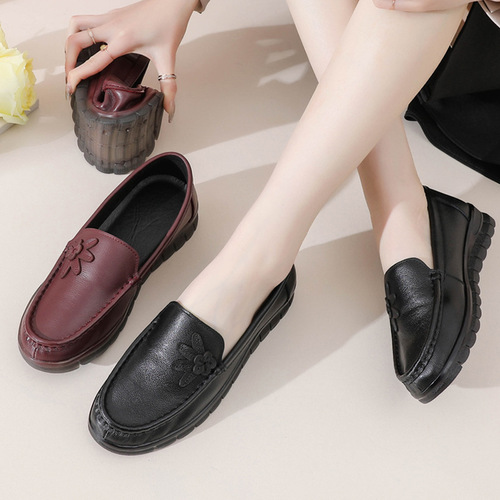 All cowhide ~ genuine leather mother's shoes spring and autumn style leap month single shoes for middle-aged and elderly women tendon soft sole non-slip granny leather shoes