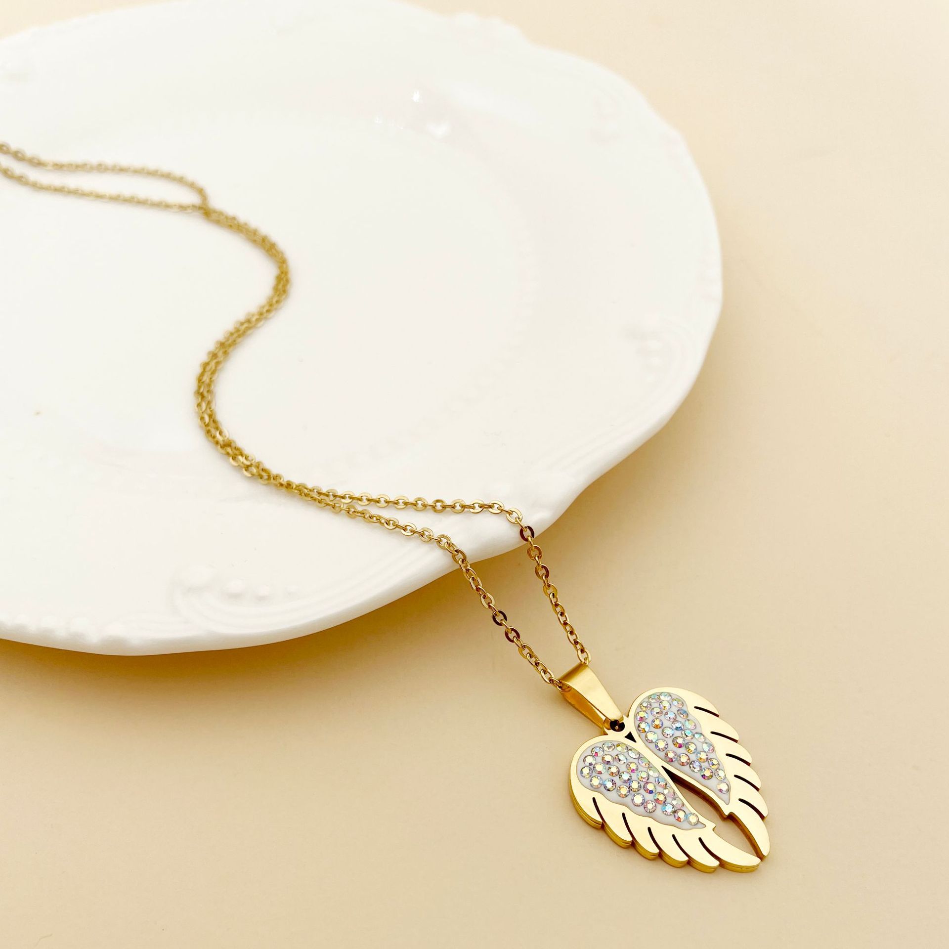 Fashion Heart Shape Stainless Steel Titanium Steel Plating Zircon Pendant Necklace 1 Piece