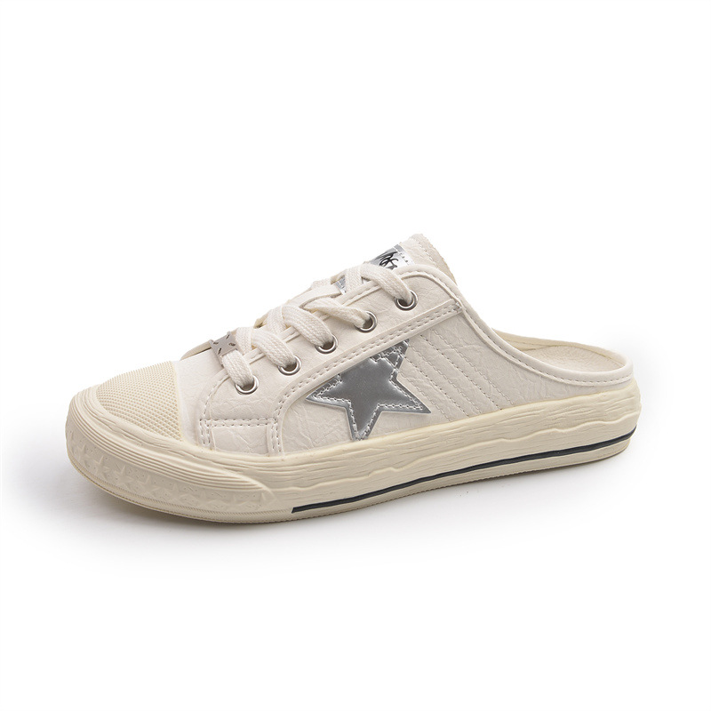 Las primeras medias pantuflas de Baotou antiguas y antiguas, zapatos sucios pequeños de cuero de verano para mujer, sandalias de estrellas de todo fósforo