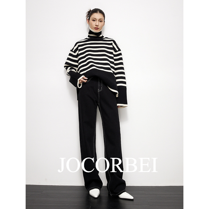 JOCORBEI [Giant Skinny! Natural Straight Legs Retro Original Color Jeans Women's Straight Leg Wide Leg Loose Trousers