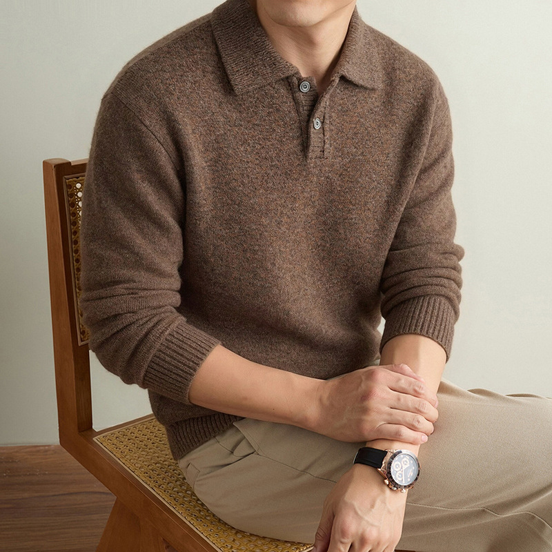 New Autumn/Winter POLO Wool Sweater with Turn-down Collar, Men's British Style Solid Color Coat, Trendy Foreign Trade Cross-Border Wholesale New Autumn/Winter POLO Wool Sweater with Turn-down Collar, Men's British Style Solid Color Coat, Trendy Foreign Trade Cross-Border Wholesale