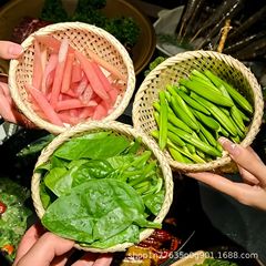 手工竹编圆形筐青菜蔬菜拼盘小吃碟火锅店特色餐具莴笋娃娃菜装盘