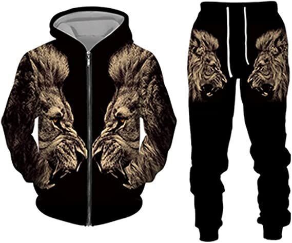 Men's zipper sweater suit 3D printing men's sportswear sportswear long sleeve men's suit Lion King autumn and winter