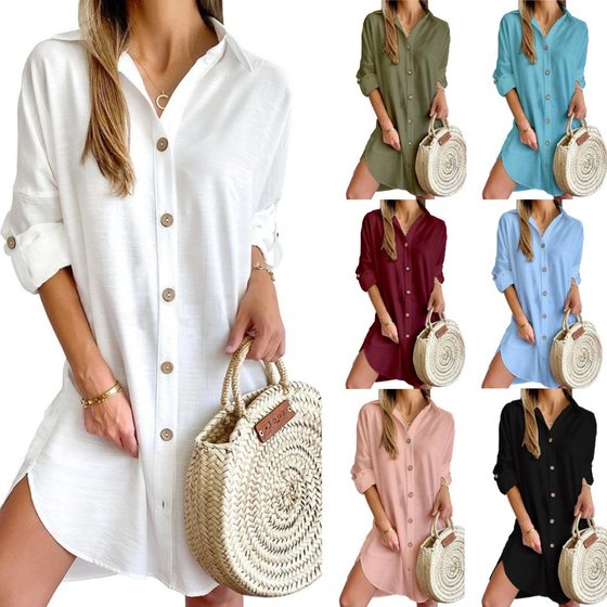 2024 independent station AliExpress Amazon explosions autumn casual long sleeve lapel button shirt dress women's clothing