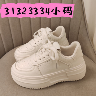2024 New Women's Shoes 31323334 Small Size White Shoes Thick-soled Casual Shoes Genuine Leather All-match Single-layer Shoes