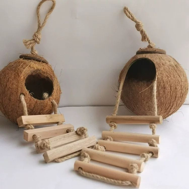 A new type of coconut shell bird nest bird cage breeding box peony tiger leather parrot bird nest wood house
