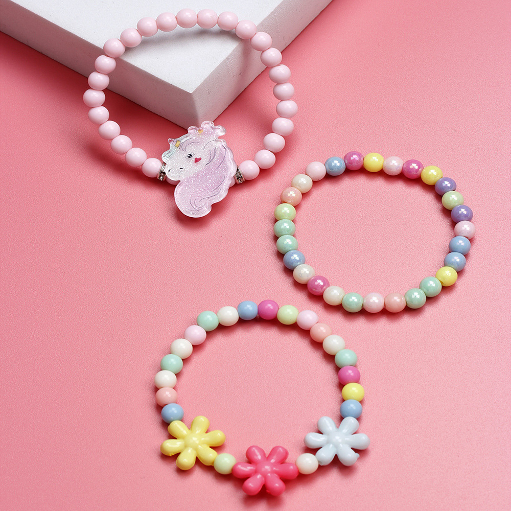 Cartoon Style Unicorn Plastic Beaded Bracelets