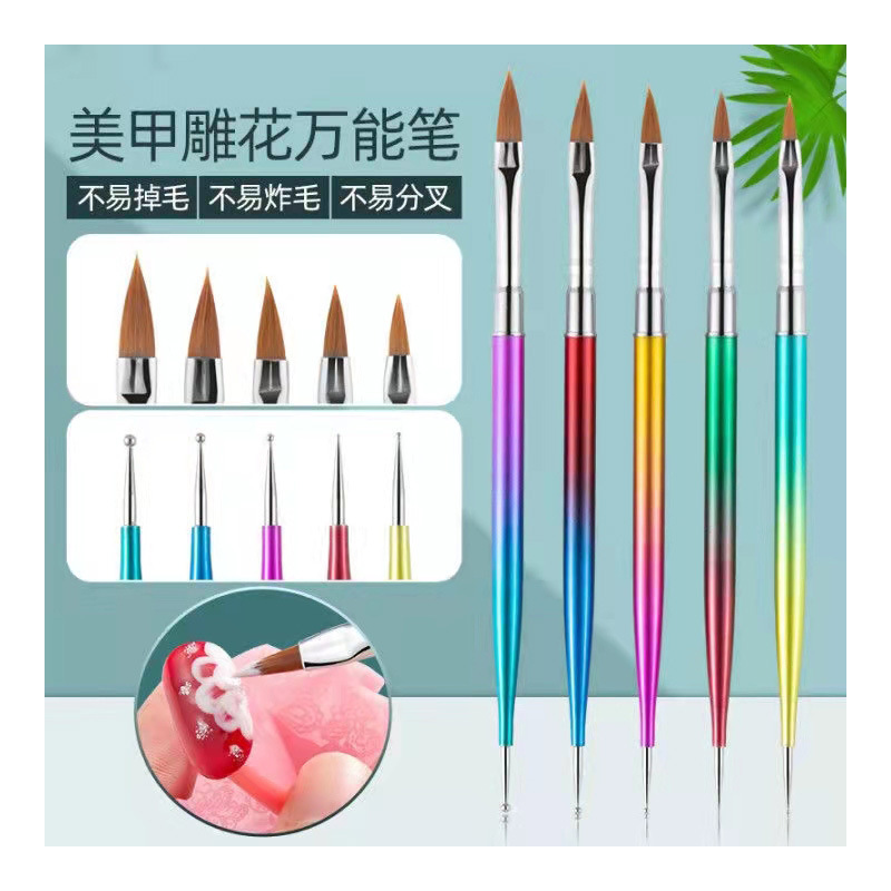 Cross-border colorido de metal varilla de 5 piezas de diamante de doble uso de la pluma de la fuente del fabricante traje de manicura al por mayor
