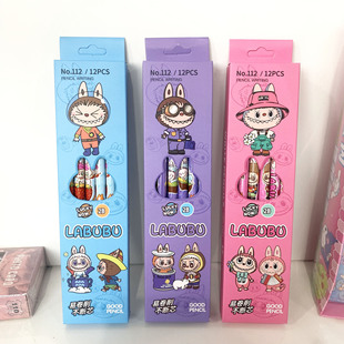 Trendy Labubu Hb Pencils Cartoon High-Value Labubu 12-Pack Student Calligraphy Pens for Foreign Trade Cross-Border