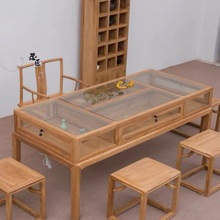 榆木展示柜新中式珠宝柜台首饰文玩玻璃展台桌玉器货柜商场中岛柜