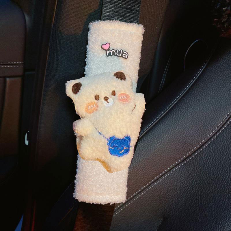 Car Seat Belt Shoulder Cover Cashmere Car Interior Cartoon Cute Bear Doll Car Seat Belt Protective Cover