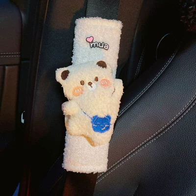 Car Seat Belt Shoulder Cover Seat belt shoulder pad - beige-bear-sheep-wool-1-piece-25x6x4cm40g1pc