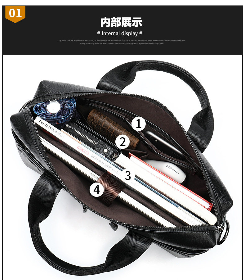 Túi xách nam công sở da bò thật dạng đeo vai kiêm túi xách tay, đựng vừa laptop 14 inch — đen (hoa văn li), 9006 Đen (dệt trơn), 9006 Đen (Hoa văn li), Cà Phê-plus chi tiết 37