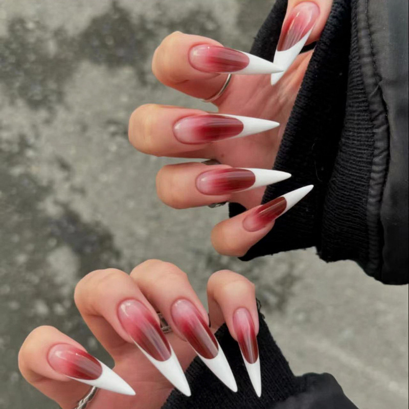 Sizzy gradient Halloween wear French white super long pointed armor red holy nail wear nail wholesale
