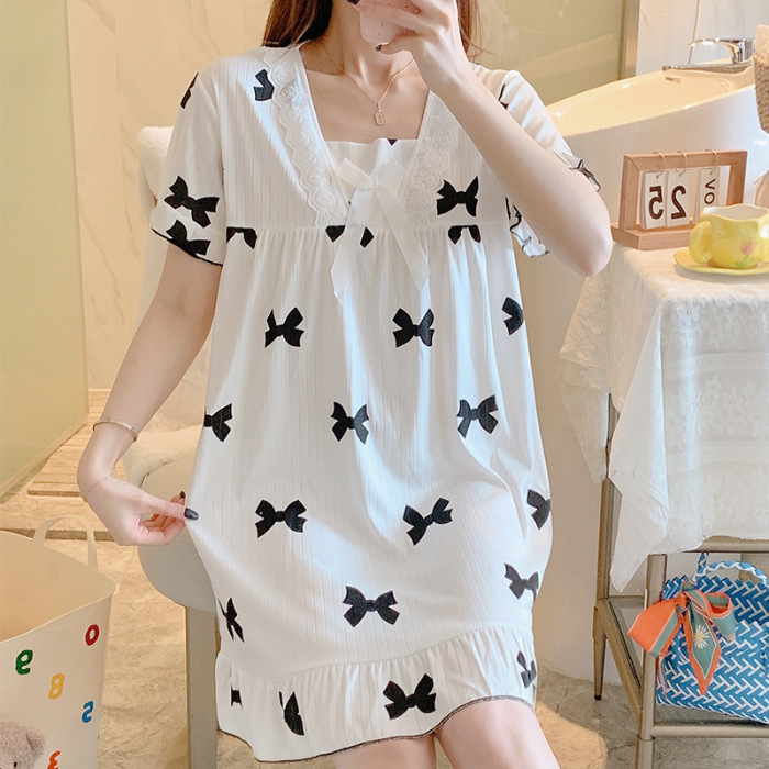 Comercio exterior transfronterizo pijama de mujer de verano de mangas cortas de seda de leche encaje lindo dibujos animados pijama de estudiantes ropa delgada