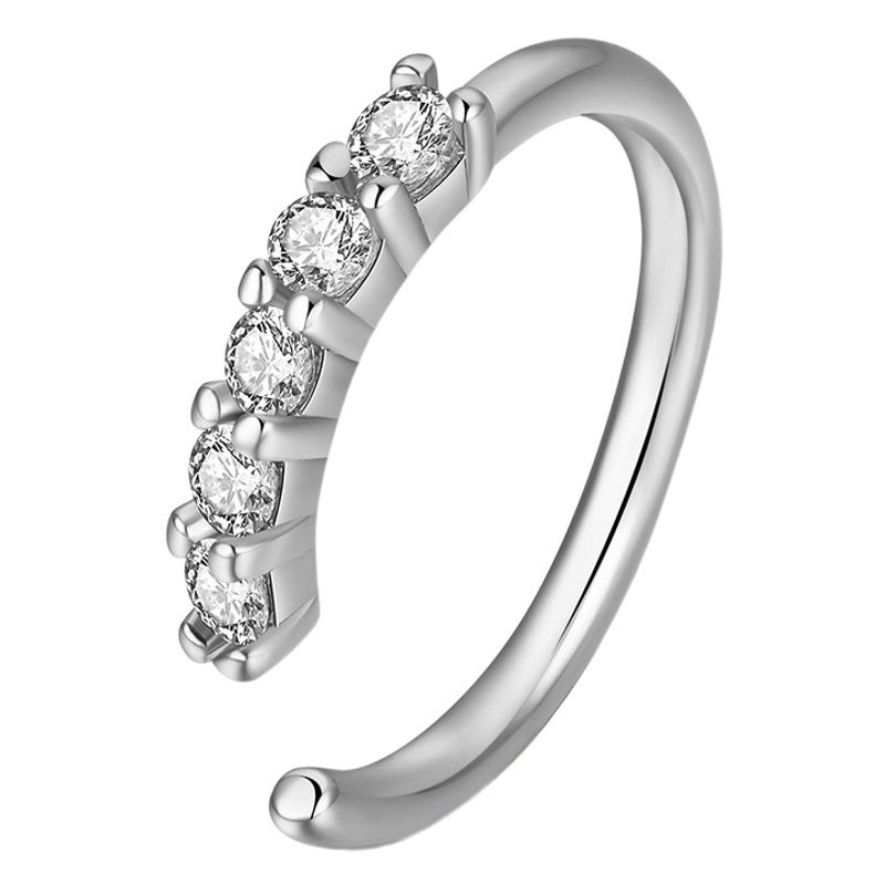 Real Gold Single-Row Mini Zircon Super Shiny Fine Diamond Exquisite Open Ring Nose Jewelry Nose Stud Body Piercing Nose Ring Nose Clip