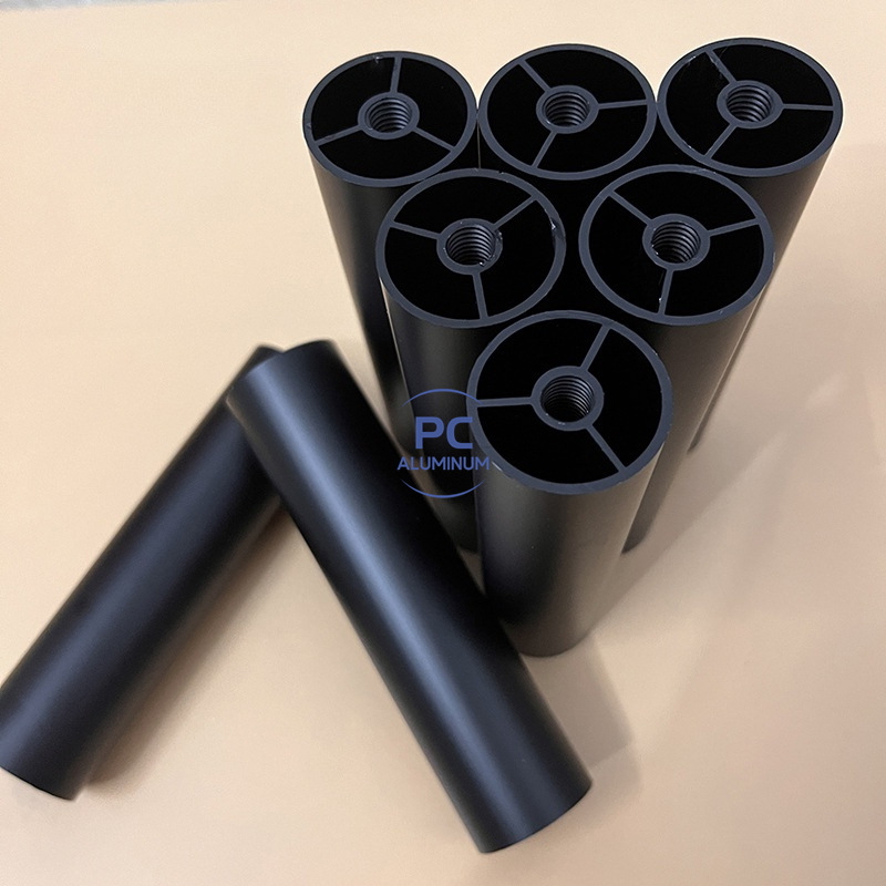 铝合金三叉管家具铝管加长柱加强筋铝管攻牙加工黑色氧化组装铝管