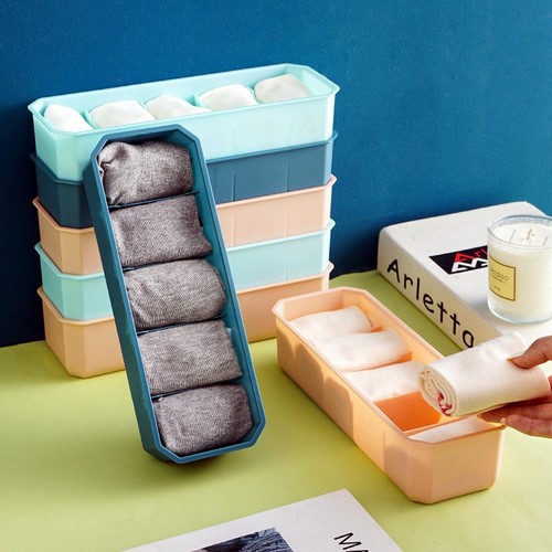 5-compartment sock storage box, underwear storage box, multi-functional plastic compartment, stackable underwear storage box