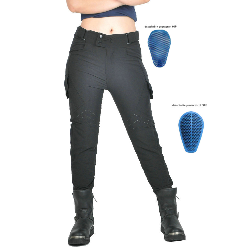 VOLERO motocicleta de verano anti-caída pantalones de ciclismo perforación ventilada cintura alta locomotora anti-caída pantalones protectores de silicona