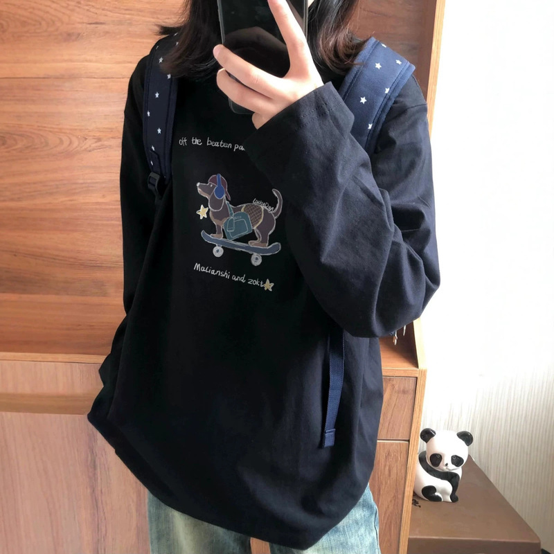 Plus-size American-style trendy cartoon long-sleeve T-shirt for women, 2026 new design, niche and loose high-street top Plus-size American-style trendy cartoon long-sleeve T-shirt for women, 2026 new design, niche and loose high-street top