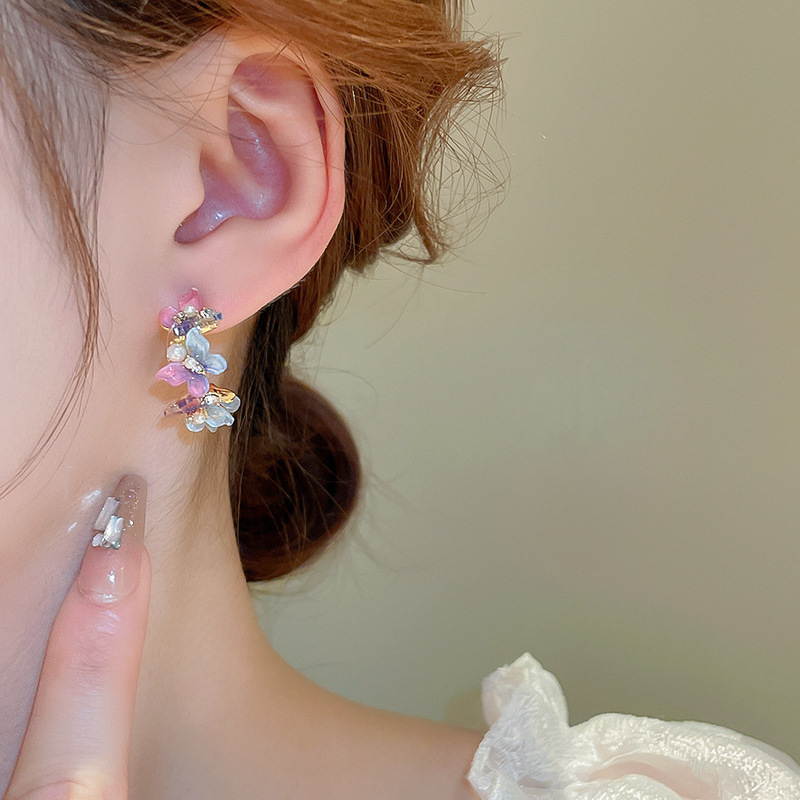 Alloy Material 1 Pair Sweet Geometric Inlay Alloy Acrylic Artificial Pearls Ear Studs