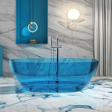 【厂家】透明浴缸彩色树脂网红独立式人造石浴盆水晶缸椭圆形酒店